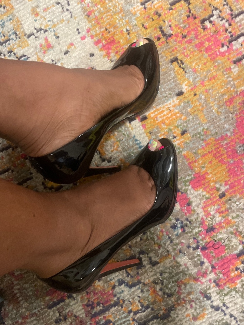 Miu Miu Patent Peep-Toe Heels in Black Patent Sz 37